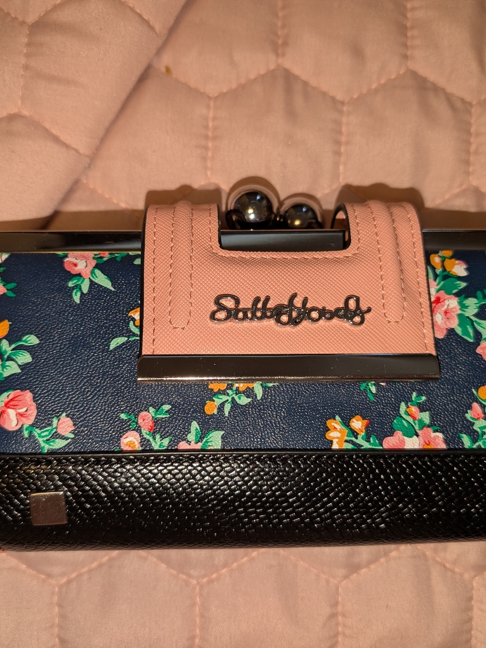 Sally Young Floral Frame Wallet in Navy and Pink